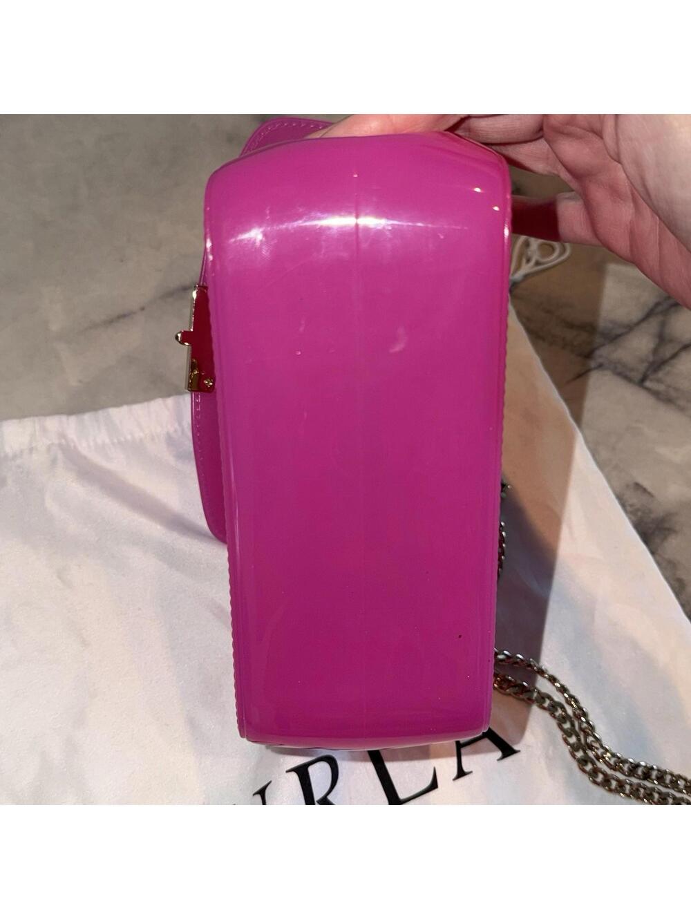 NEW Furla Candy Meringa Mini Crossbody Fuschia Hot‎ Pink PVC Rubber Top Handle - Picture 9 of 9